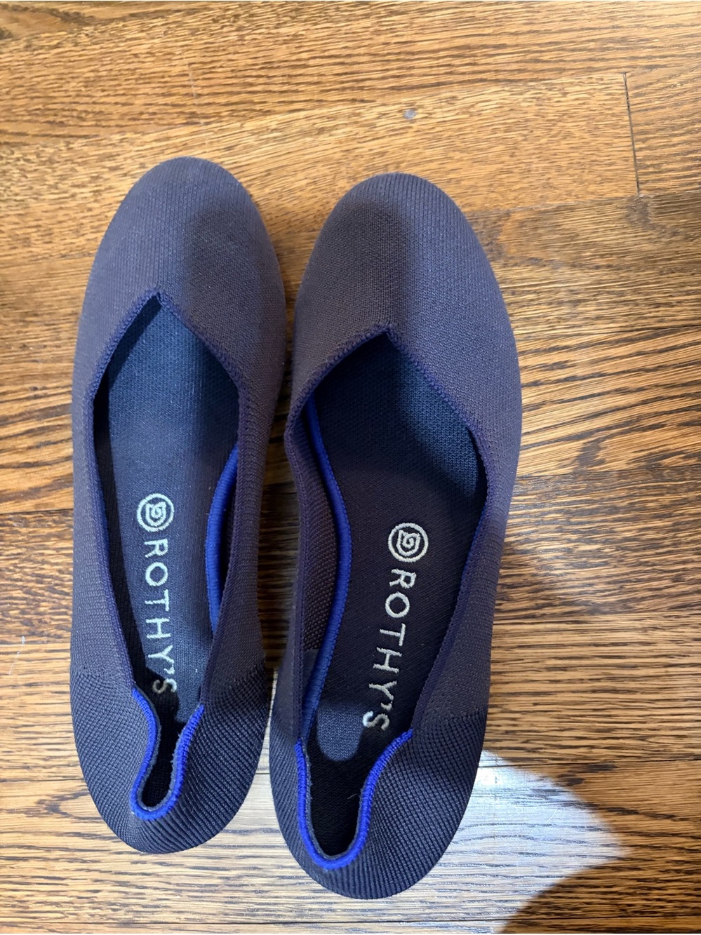 Rothy's Dark Grey Knit Slip-On Flats with Royal Trim